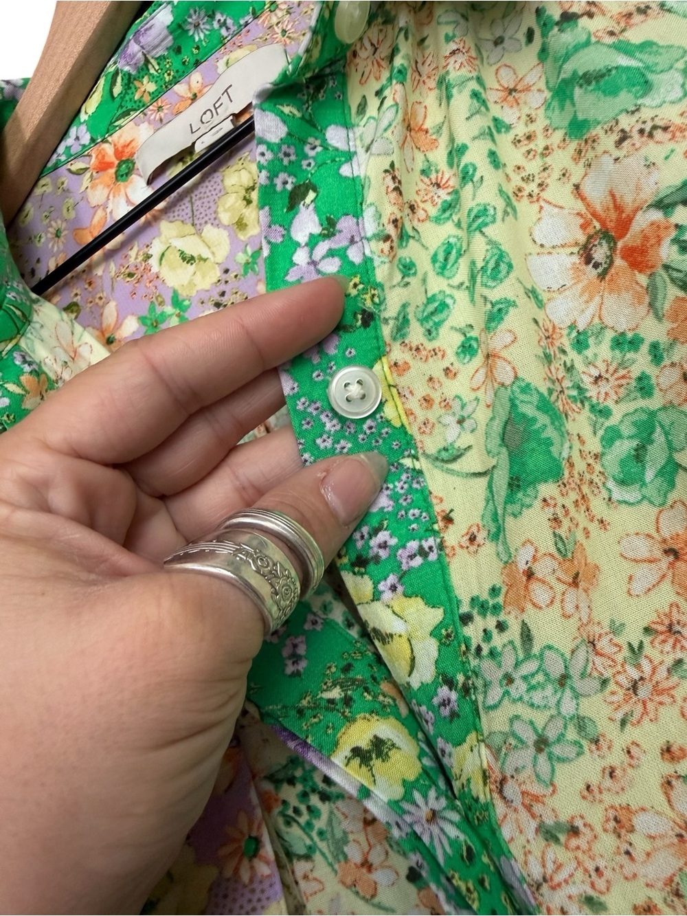 LOFT Green & Lavender Floral Button-Down Shirt - Picture 7 of 11